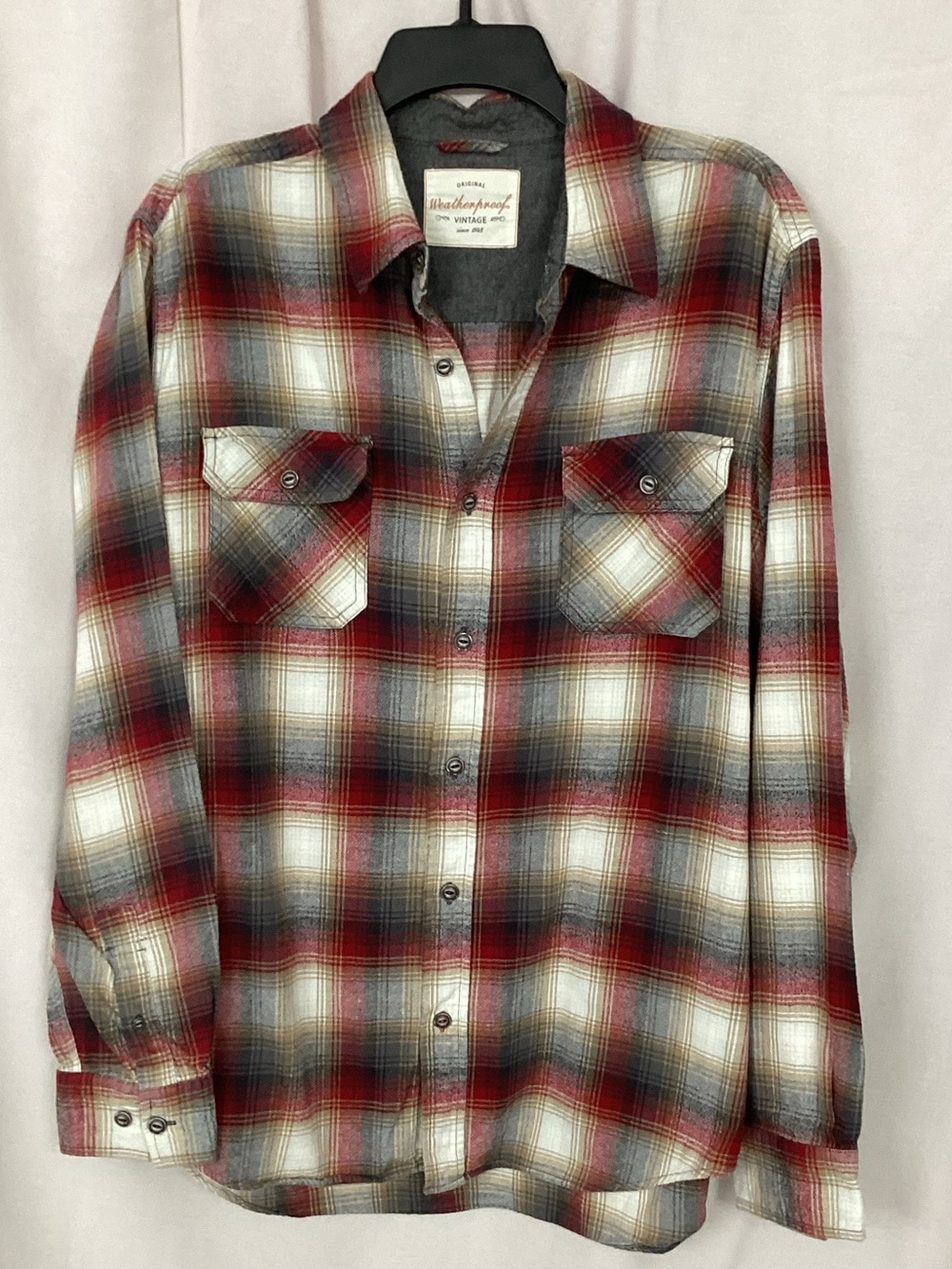 Weatherproof Red, Black and White Plaid Button-Down Shirt